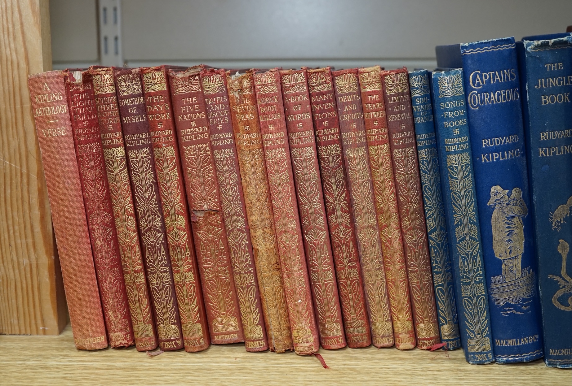 Rudyard Kipling - a collection of works, mostly Macmillan Pocket Kipling in gilt red calf.